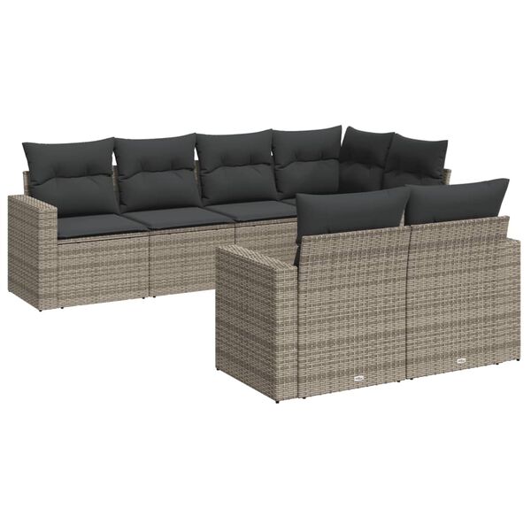 vidaXL Salon de jardin avec coussins 7 pcs gris r&eacute;sine tress&eacute;e