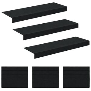 vidaXL Tapis d'escalier 15 pc 65 x 21 x 4 cm Gris fonc&eacute; Polyester