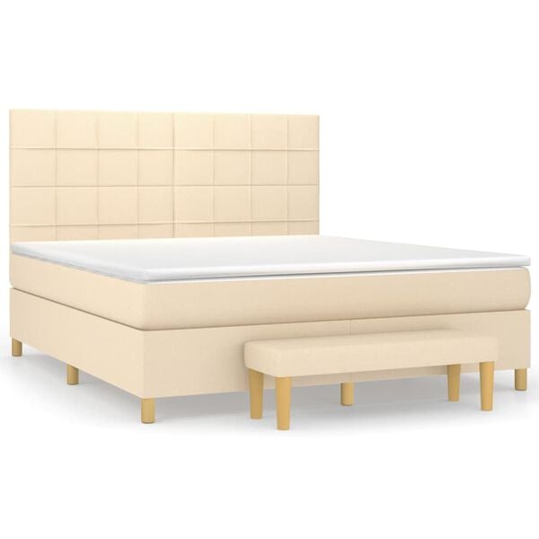 vidaXL Sommier &agrave; lattes de lit avec matelas Cr&egrave;me 160x200 cm Tissu