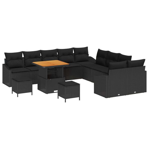 vidaXL Ensemble de canap&eacute; de jardin avec coussin 13 pcs Noir