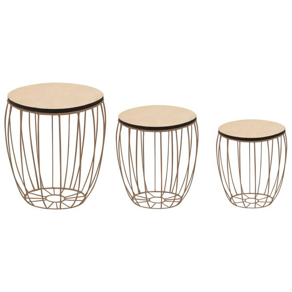 vidaXL Ensemble de table basse Contreplaqu&eacute; de peuplier Fer 3 pcs