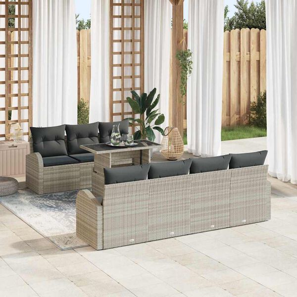 vidaXL Ensemble de canap&eacute; de jardin 8 pcs Gris clair Poly Rattan