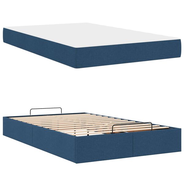 vidaXL Cadre de lit avec matelas avec matelas 2 pcs Bleu tissu