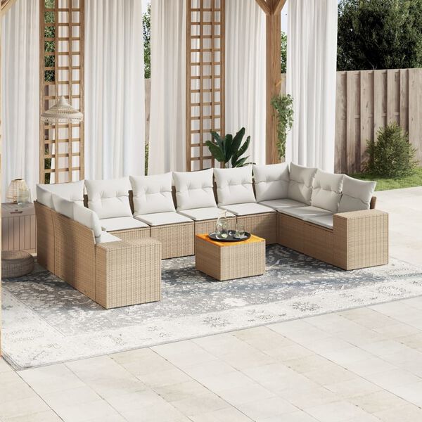 vidaXL Salon de jardin 11 pcs avec coussins beige r&eacute;sine tress&eacute;e