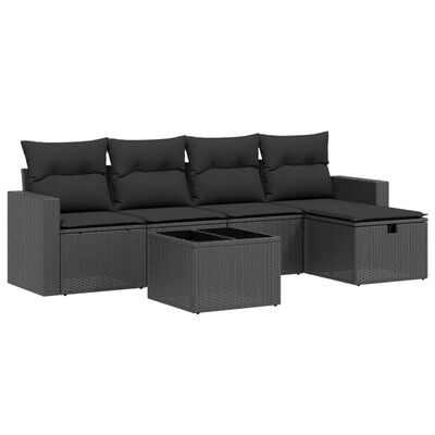 vidaXL Salon de jardin 6 pcs avec coussins noir résine tressée