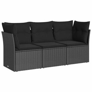 vidaXL Salon de jardin 3 pcs avec coussins noir r&eacute;sine tress&eacute;e