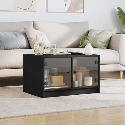 vidaXL Table basse avec portes en verre noir 68x50x42 cm