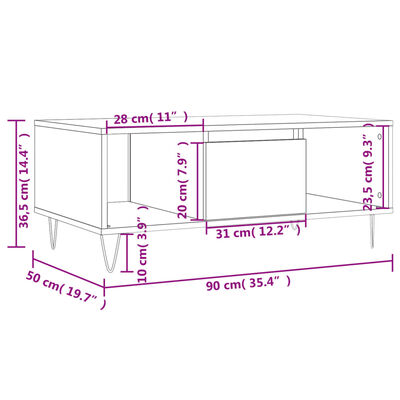 vidaXL Table basse Blanc 90x50x36,5 cm Bois d'ingénierie