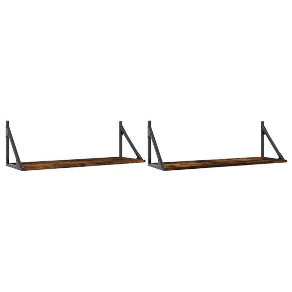 vidaXL &Eacute;tag&egrave;res murales 2pcs ch&ecirc;ne fum&eacute; 80x25x25,5cm bois d'ing&eacute;nierie