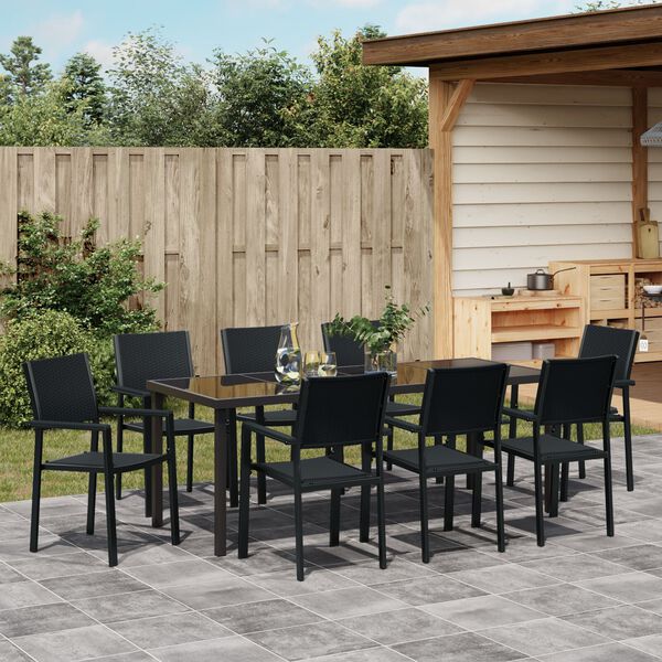 vidaXL Ensemble de salle &agrave; manger pour jardin 9 pcs Noir