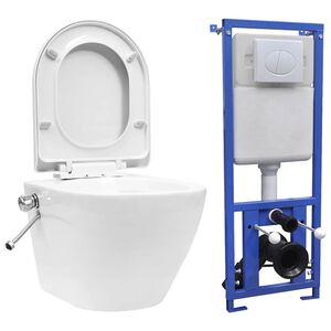vidaXL Toilette murale sans rebord et r&eacute;servoir cach&eacute; C&eacute;ramique Blanc