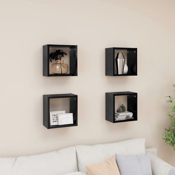 vidaXL &Eacute;tag&egrave;res cube murales 4 pcs noir brillant 26x15x26 cm
