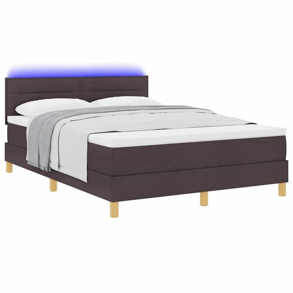 vidaXL Lit &agrave; ressort LED avec matelas Marron fonc&eacute; 140 x 200 cm tissu