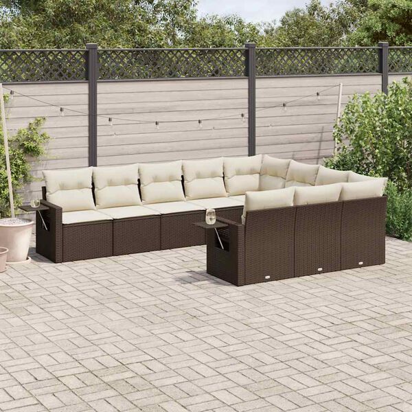 vidaXL Salon de jardin 10 pcs avec coussins marron r&eacute;sine tress&eacute;e