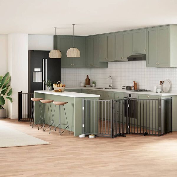 vidaXL Barri&egrave;re pour chien porte pliable 6 panneaux noir bois peuplier