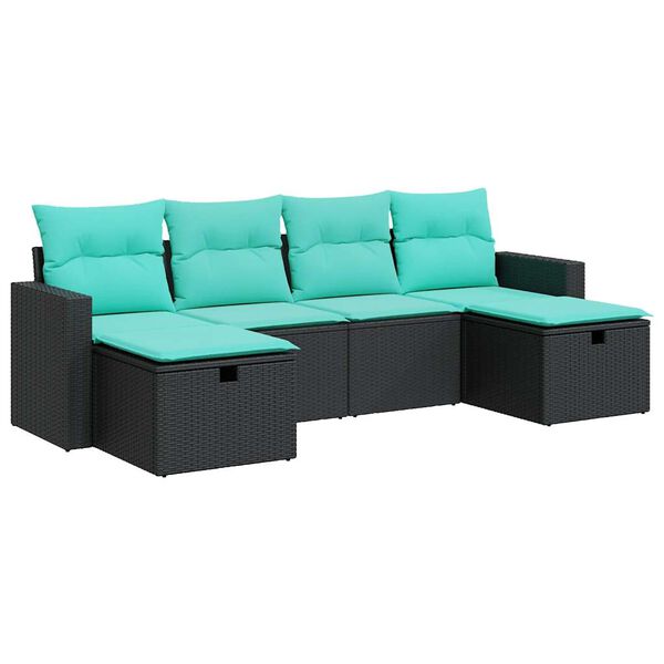 vidaXL Salon de jardin 6 pcs avec coussins noir r&eacute;sine tress&eacute;e