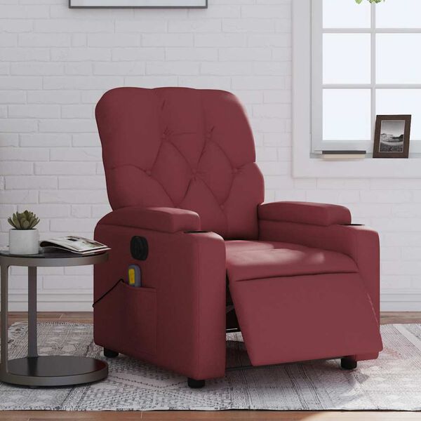 vidaXL Fauteuil de massage inclinable électrique rouge bordeaux