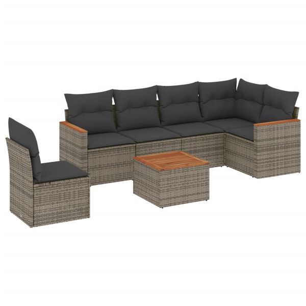 vidaXL Salon de jardin avec coussins 7 pcs gris r&eacute;sine tress&eacute;e