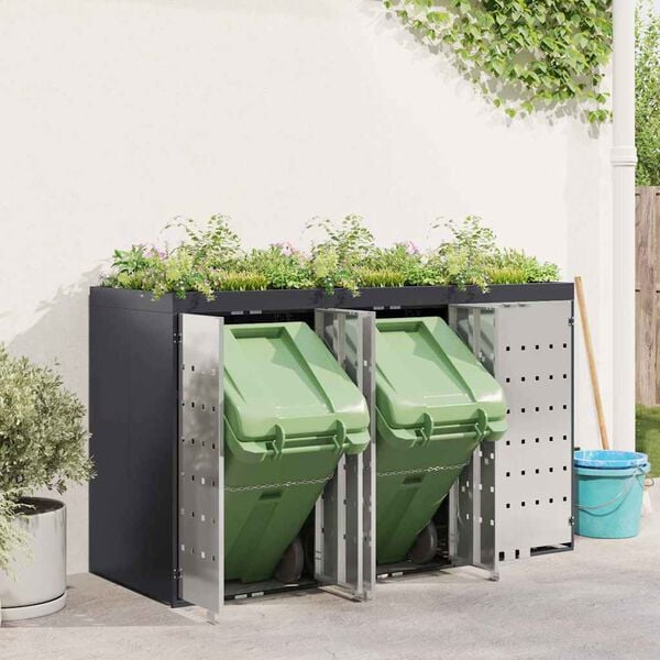 vidaXL Rangement de poubelle à roulettes pour 3 poubelles Anthracite