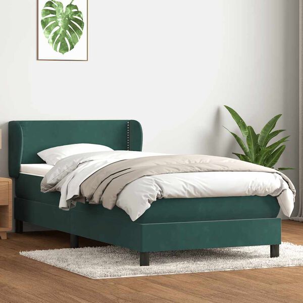vidaXL Sommier &agrave; lattes de lit et matelas vert fonc&eacute; 80x210 cm velours