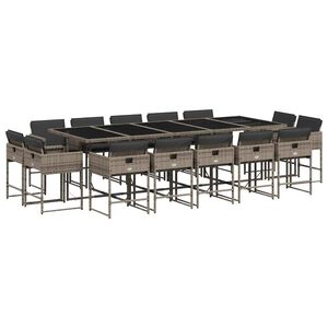 vidaXL Ensemble &agrave; manger de jardin 15 pcs coussins gris r&eacute;sine tress&eacute;e