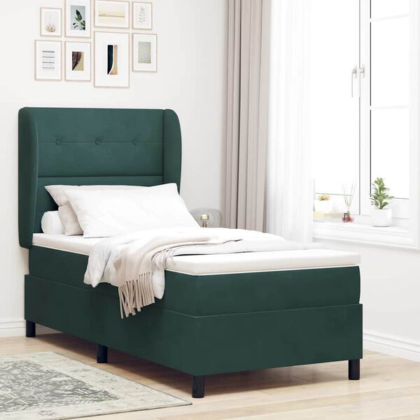 vidaXL Lit &agrave; ressorts avec matelas Vert fonc&eacute; 200 x 80 cm Polyester