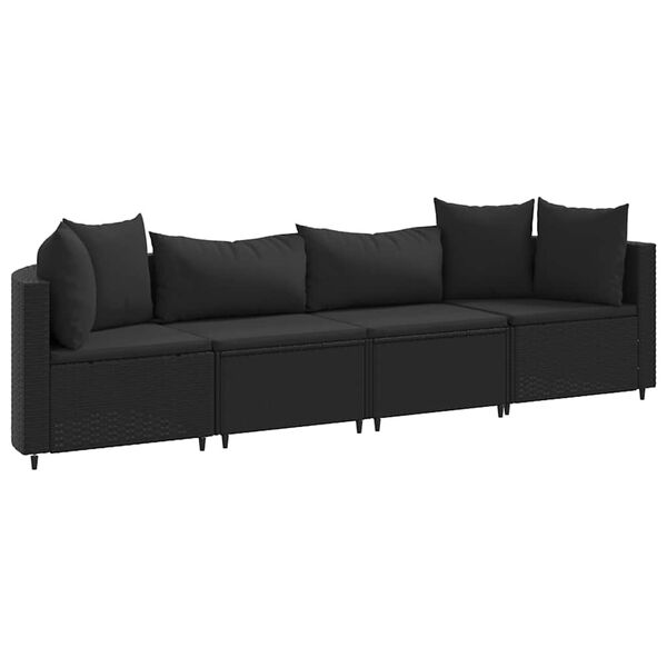 vidaXL Salon de jardin 4 pcs avec coussins noir r&eacute;sine tress&eacute;e