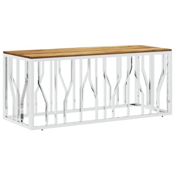 vidaXL Table basse argenté acier inoxydable et bois massif d'acacia
