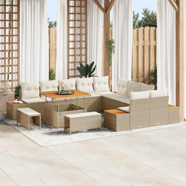 vidaXL Ensemble de canap&eacute; de jardin 13 pcs Beige Poly rotin