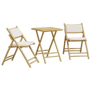 vidaXL Ensemble de bistro pliante 3 pcs et coussins blanc cr&egrave;me bambou