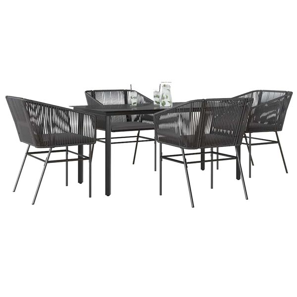 vidaXL Ensemble &agrave; manger de jardin et coussins 5 pcs noir rotin verre