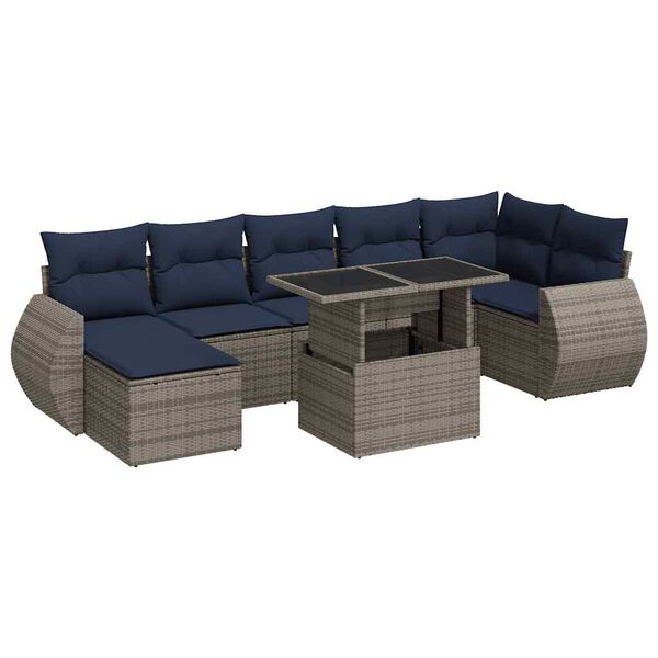 vidaXL Salon de jardin avec coussins 8 pcs gris r&eacute;sine tress&eacute;e acacia