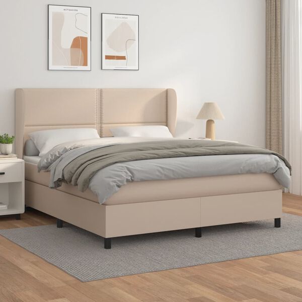 vidaXL Sommier &agrave; lattes de lit avec matelas Cappuccino 180x200 cm