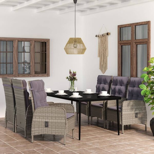 vidaXL Ensemble &agrave; manger de jardin coussins 7pcs Gris et noir