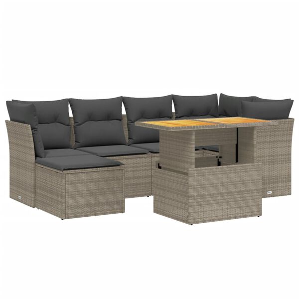 vidaXL Salon de jardin avec coussins 7 pcs gris r&eacute;sine tress&eacute;e