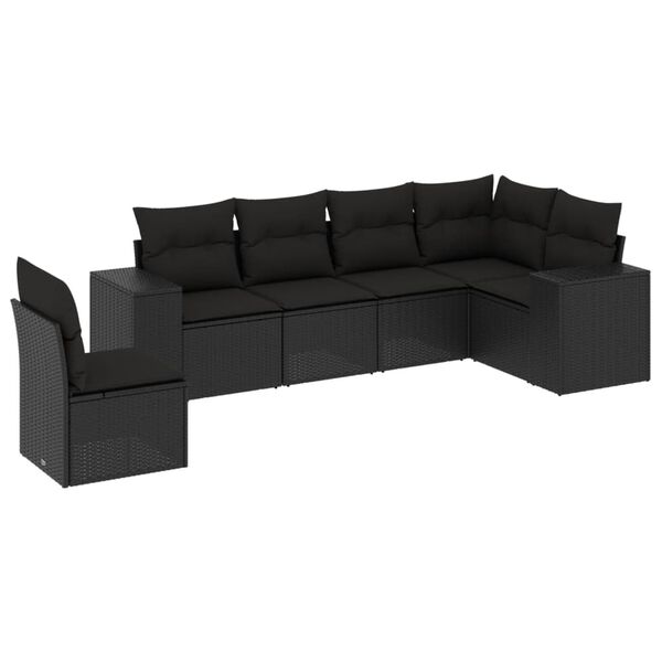 vidaXL Salon de jardin 6 pcs avec coussins noir r&eacute;sine tress&eacute;e