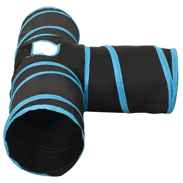 vidaXL Tunnel pour chats à 3 voies Noir et bleu 90 cm Polyester