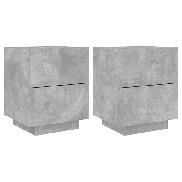 vidaXL Armoires de chevet et lumi&egrave;res LED 2 pcs gris b&eacute;ton