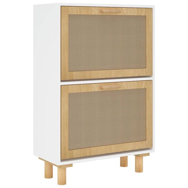 vidaXL Armoire à chaussures Blanc 52x25x80 cm Bois d'ingénierie/rotin