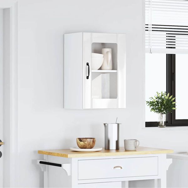 vidaXL Armoire murale cuisine avec porte en verre Lucca blanc brillant