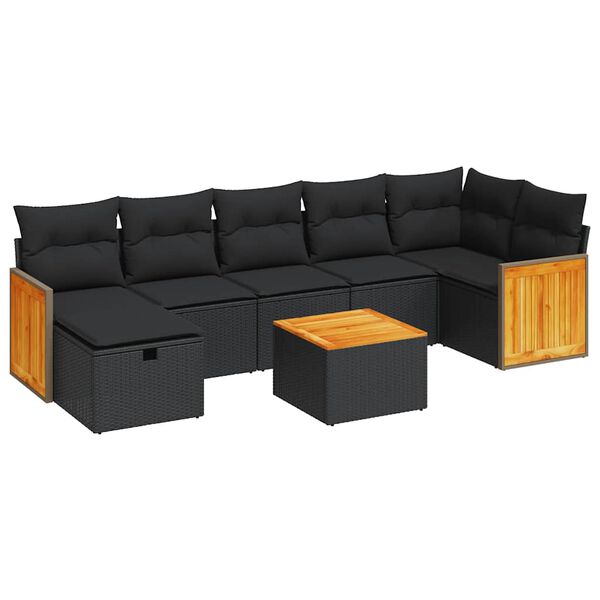vidaXL Salon de jardin 7 pcs avec coussins noir r&eacute;sine tress&eacute;e