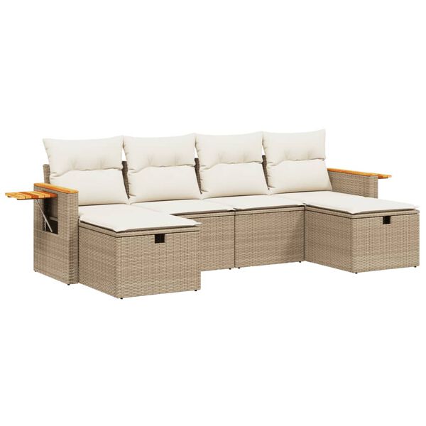 vidaXL Salon de jardin avec coussins 6 pcs beige r&eacute;sine tress&eacute;e