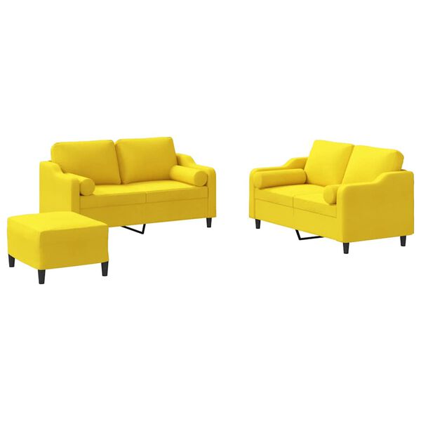vidaXL Ensemble de canap&eacute;s 3 pcs avec coussins jaune clair tissu