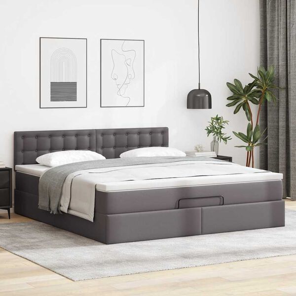 VidaXL Cadre de lit ottoman avec matelas gris 160x200 cm similicuir