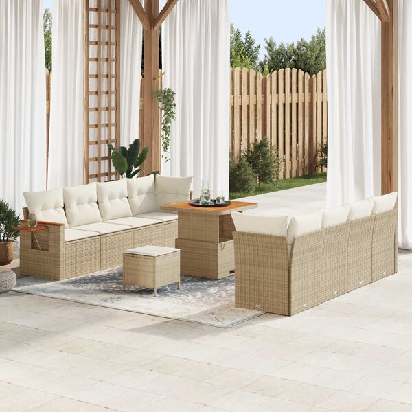 vidaXL Ensemble de canap&eacute; de jardin 12 pcs Beige et cr&egrave;me polyrotin