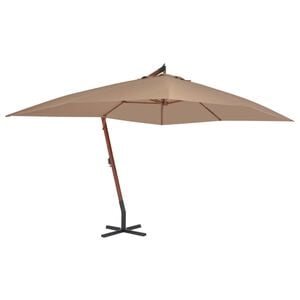vidaXL Parasol de jardin en porte-&agrave;-faux avec m&acirc;t en bois taupe
