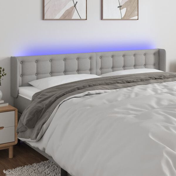 vidaXL T&ecirc;te de lit &agrave; LED Gris clair 183x16x78/88 cm Tissu