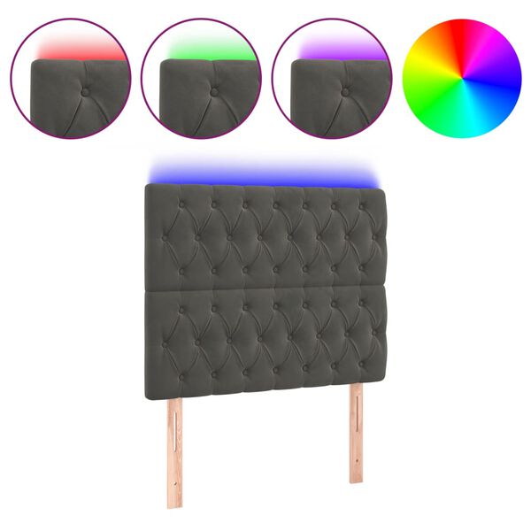 vidaXL Tête de lit à LED Gris foncé 100x7x118/128 cm Velours