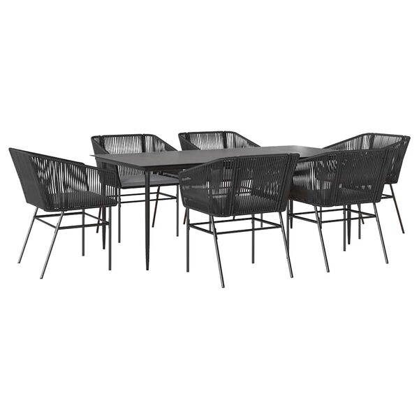 vidaXL Ensemble &agrave; manger de jardin coussins 7pcs noir poly rotin verre