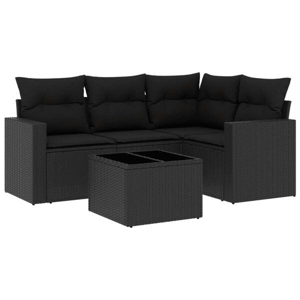 vidaXL Salon de jardin 5 pcs avec coussins noir r&eacute;sine tress&eacute;e
